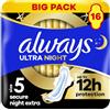 Always Ultra Asciugamani Mestruali Secure Night Extra (taglia 5) Con Alette 16 Asciugamani, Super Assorbenti E Ultrasottile Per Regole