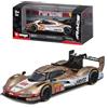 Burago Bburago - Porsche 963#12 con Teca Espositiva in Scala 1:43, Auto Diecast in Livrea Oro, Replica Dettagliata Endurance Racing, Licenza Ufficiale Porsche, Età Consigliata 14+ Anni
