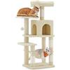Feandrea Albero per Gatti Alto 112 cm, Tiragraffi per Gatti, con 4 Pali Graffiatoi, 2 Posatoi, 1 Grotta, 1 Amaca, 2 Pompon, in Peluche a Più Livelli, Beige PCT261M01V1