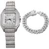 Genkigold Orologio con Diamanti per Uomo - Quadrante Quadrato 40mm con Numeri Romani - Placcato in Oro 18K/Platino/Rodio Nero/Oro Rosa 22cm - Quarzo Giapponese - Può essere Abbinato a Catena Cubana