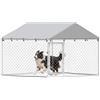 PawHut Kennel Gabbia per Cani da Esterno, 200x200x150 cm, Argento | Box Recinto per Cani con Tetto in PE Anti-UV Rimovibile, Porta con Chiusura Antifuga, in Acciaio Zincato