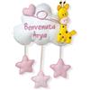 Pri Frog Fiocco Nascita Nuvola con Giraffa e Stelline Pendenti - Fiocco nascita con nome personalizzato - Colore Ricamo Azzurro o Rosa - Coccarda nascita bimba o bimbo - Made in Italy - Handmade - Pri Frog