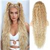 LIULINY Coda Capelli Extension Ondulati Lunghe, 90cm Coda di Cavallo Extension con Coulisse, Sintetici Posticci Ponytail Ricci Onda, per Donna per Tutti i Giorni e per Le Feste (Sfumatura oro Bianco)