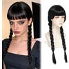 Luxiremi Parrucca lunga nera intrecciata da 65 cm, per cosplay, da donna | Parrucca da donna per travestimenti di Mercoledì Addams, Halloween, Carnevale, taglia regolabile, con retina traspirante