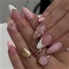 Cosblisvia 24 Stk Rosa Nägel zum Aufkleben, Mandel Press on Nails French mit 3D-Blume Design für Frauen, Mädchen, Anfänger für Hochzeit, Party, Alltag (Mittel)