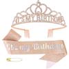 Pruadeor Corona di compleanno, tiara e fascia con scritta It's my Birthday, oro | Corona di compleanno con strass, tiara e fascia glitterata, accessorio per feste di compleanno, oro rosa
