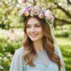 Generic Fascia per capelli regolabile con ghirlanda di fiori, corona floreale con nastro, per donne e ragazze