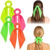Xinjoduz Xindojuz - Confezione da 4 elastici per capelli, colori vivaci | Cravatte elastiche con fiocchi per coda di cavallo, fasce per capelli anni '80 e '90, accessori per capelli da discoteca