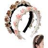 KACZUS Cerchietti Fiori Set da 2 - Rosa & Caffè Perla Gelsomino, Imbracatura Antiscivolo Morbida, Stabile Senza Dolore per Matrimonio e Prima Comunione