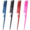 LBEWXAU 4 Pezzi Pettine a 3 File per Capelli Naturali, Design a Punta di Coda di Topo Antistatica Acconciature con Setole in Plastica per Donne e Uomini, l'uso del Salone di Casa(4 Colore)