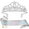 Pruadeor Corona di compleanno, tiara e fascia con scritta It's my Birthday | Corona di compleanno con strass, tiara e fascia glitterata, accessorio per feste di compleanno, colore argento