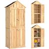 Outsunny Armadio da Giardino da Esterno Antiribaltamento 82x50x190 cm | Legno di Abete, Casetta Porta Attrezzi, Ripiani Rimovibili, 4 Ante Bloccabili, Tetto in Asfalto Inclinato, Color Legno