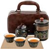 BORDEAG Servizio da tè giapponese, 24,5 × 13 × 9,5 cm, teiera cinese da viaggio, set da tè con custodia sicura per il trasporto all'aperto e in viaggio, borsa nera marrone, in ceramica di alta qualità