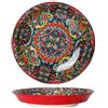 Generic Piatto in ceramica bohémien con motivo floreale, piatti colorati in porcellana per servire dessert, antipasti e insalata (rosso)