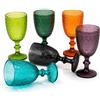 KORAT Calici da acqua in vetro, set 6 pezzi multicolore, 350 ml, design floreale 3D, lavabili in lavastoviglie, 17 x 9 cm