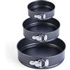 DDUP Set di 3 teglie professionali da forno, in acciaio al carbonio, 20/22/24 cm, antiaderenti, a prova di perdite, con base rimovibile, per cheesecake, gateaux, crostate, quiche