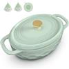 ROVSUN Cocotte Ghisa, Casseruole in Ghisa con Guanti e Sottopentola, Dutch Oven per Induzione e Forno, per Stufare e Cottura del Pan (Verde, 7.1, Litri, Forma Ovale)