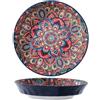Generic Piatto in ceramica bohémien con motivo floreale, piatti colorati in porcellana per servire dessert, antipasti e insalata (blu)
