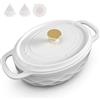 ROVSUN Cocotte Ghisa, Casseruole in Ghisa con Guanti e Sottopentola, Dutch Oven per Induzione e Forno, per Stufare e Cottura del Pan (Bianco, 7.1, Litri, Forma Ovale)