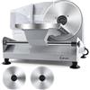 ZUWOHL Affettatrice elettrica professionale, 200 W, 2 lame rimovibili 19 cm, regolazione precisa 0-15 mm, per prosciutto, salsiccia, pane, formaggio e carne, argento