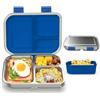 VITONIS Contenitore per il pranzo in acciaio inox per bambini, a prova di perdite, 3 scomparti con contenitore in silicone, per scuola, picnic e viaggi, senza BPA, Blu