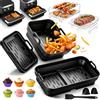 Dictien Accessori Set Friggitrice ad Aria per COSORI 10L Doppio Cestello, 14 Pezzi | Pieghevole Teglia Silicone Air Fryer, Griglia, Stampo Muffin per Friggitrice ad Aria per Ninja Foodi FlexDrawer AF500EU 10,4L