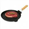 Terryshop74 Bistecchiera Antiaderente Rotonda Ø 26,5 cm con Manico in Legno Ripiegabile, Piastra Grill con Fondo Rigato per Carne, Verdure e Cottura Dietetica