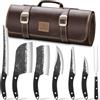 SANMEIHO Set di Coltelli da Macellaio, 8 Pezzi, con Borsa Portacoltelli | Set di Coltelli da Cucina Giapponesi, Coltello da Chef Forgiato a Mano, Mannaia Affilata, Camping BBQ, Regalo Uomo