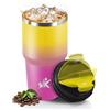 Mulbijeo Termos Caffè 600 ml, Tazza termica Riutilizzabili Prova di Perdite, Bicchiere Termico, Acciaio Inox 304, Travel Mug per Caffè Caldo e Freddo, Giallo e rosa cipria