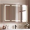 TRIUMPHKEY Specchiera Bagno con Luci, Design Pieghevole a 3 Ante, LED Dimmerabile, Cerniere ad Ammortizzamento, Antiappannamento, Prese Integrate e USB, 5 Livelli di Spazio Contenitivo (100 x 60 cm)