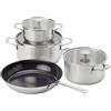 KitchenAid Stainless Steel Sheet - Set di 4 pentole in acciaio inox, 16 cm/20 cm/24 cm e padella da 28 cm, adatte a induzione, per forno, lavabili in lavastoviglie, colore: Argento