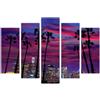 AREDE Set di 5 Stampe da Parete Quadri Moderni Decorazioni da Muro per Casa Soggiorno Camera da Letto e Cucina Tramonto notturno a Los Angeles| 120 x 80 cm | Pronto da appendere