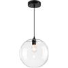 LFsem Lampada a Sospensione in Vetro Moderna Minimalista E27 Globo in Vetro Portalampada Nero Cavo Regolabile 150 cm per Isola Cucina Sala da Pranzo Camera da Letto Caffè Corridoio (25CM)