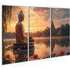 islandburner Quadro su tela Buddha all'alba sulla riva del fiume con tempio sullo sfondo, immagini da parete