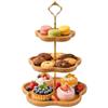 Wapasezyar Alzata per torte, 3 ripiani, in legno, per cupcake | Supporto da portata con manico in metallo, per dessert, frutta, compleanno, tè pomeridiano, feste, matrimoni