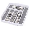 Holyhome Portaposate da Cassetto 41x33cm | O | 5 Scomparti, per Coltelli, Forchette, Cucchiai, Cucchiaini, Bianco Grigio | Porta Posate, Divisore Cassetto Cucina, Vassoio Posate