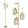 HOMASIS Lampada da Terra Vintage, Piantana Lampada Salotto con 3 Paralumi Intrecciati, Interruttore a Pedale e Base Rinforzata, E27, Risparmio Energetico, per Soggiorno, Camera e Ufficio (Oro)