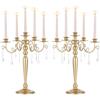 Sziqiqi Candelabro 5 Bracci, Oro, con Pendenti in Cristallo, Lot di 2 | Portacandela Vintage in Metallo per Candele Affusolate, Montaggio Semplice con Istruzioni, per Matrimonio, Festa, Evento