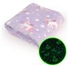 Wanapix | Coperta per Bambini Fluorescente | Coperta luminosa brilla al buio | 150x125 cm | Unicorni viola | Lavatrice adatta