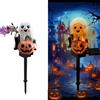 YZYOE LED solare alimentato bianco fantasma zucca testa terra spina luce, Halloween lampada di decorazione atmosfera all'aperto, Cute resina bianco fantasma zucca testa cortile paesaggio luce.