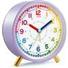 Azxb Sveglia per bambini, silenziosa, senza ticchettio, orologio analogico per imparare a scuola per principianti, sveglia per insegnare l'ora ai bambini, elegante orologio rotondo in metallo