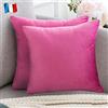 Douceur De Plumes Set di 2 Federe Cuscini Decorativi Tinta Unita in Velluto Rosa Fucsia 50x50, Federa Quadrata Moderna e Morbida, Decorazione Soggiorno Divano Camera Letto (2 Rosa Fucsia)
