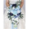 Yvessvi Bouquet da Sposa, Bouquet da Sposa, Bouquet da Sposa Romantico con Rose per la Sposa e Le Damigelle, Bouquet da Lancio per Anniversario di Matrimonio, Bridal Shower, Blu Nebbia
