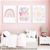 LMYSXAOZ 3 Pezzi di Quadri su Tela Rosa per cameretta, con Arcobaleno Pastello, Sole e Cuori, Stampe in Stile Boho, Dipinti Decorativi per la Stanza di Bambine e Bambini, Senza Cornice, 40x