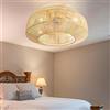 GMWSM E27 Ventilatore Da Soffitto In Bambù Retrò Con Illuminazione E Telecomando Plafoniera Silenzioso Luci Pendenti 6 Velocità Timer Reversibile Ciondolo Vintage Camera Letto Soggiorno Sala Pranzo Cucina