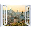 LuxHomeDecor Quadro finestra roma 100x75 cm Stampa su Tela con Telaio in Legno Arredamento Arte Arredo Moderno