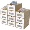 AufuN 10 scatole per scarpe impilabili in carta kraft con coperchio e finestra trasparente, scatola di cartone, pratico contenitore per scarpe, 35 x 24 x 14 cm, organizer per scarpe, marrone