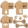 G2PLUS 150PCS Etichette Natalizie,Etichette Regalo con Spago 20m,Marrone | Etichetta di Natale con 3 Design per Regali Artigianali,Decorare L'Albero di Natale, Lavoro Fatto a Mano
