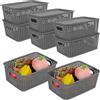 Sutowe Set di 8 cestini portaoggetti con coperchi, 25,5 x 17,5 x 10 cm, impilabili, contenitori compatti per scaffali, cassetti, scrivanie, armadi (grigio)