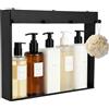 WMLBK Mensola da doccia da appendere, 40 x 50 cm, in acciaio inox, senza fori, per porta in vetro senza cornice, con 4 ganci, per shampoo, gel doccia, per bagno (nero)